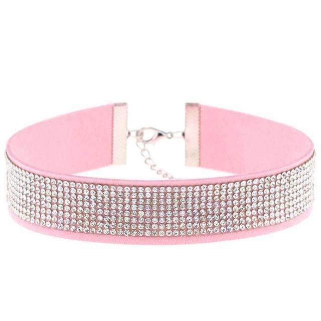 Black Leather Rhinestone Choker Necklace Women Crystal Choker 2016 Statement chocker collar fashion jewellery-pink-JadeMoghul Inc.