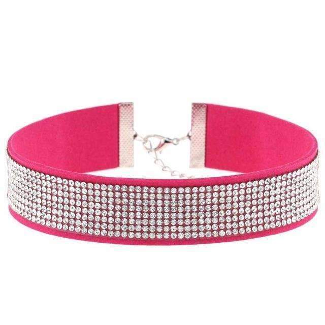 Black Leather Rhinestone Choker Necklace Women Crystal Choker 2016 Statement chocker collar fashion jewellery-rose red-JadeMoghul Inc.