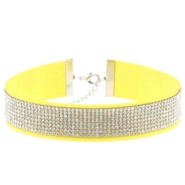 Black Leather Rhinestone Choker Necklace Women Crystal Choker 2016 Statement chocker collar fashion jewellery-yellow-JadeMoghul Inc.