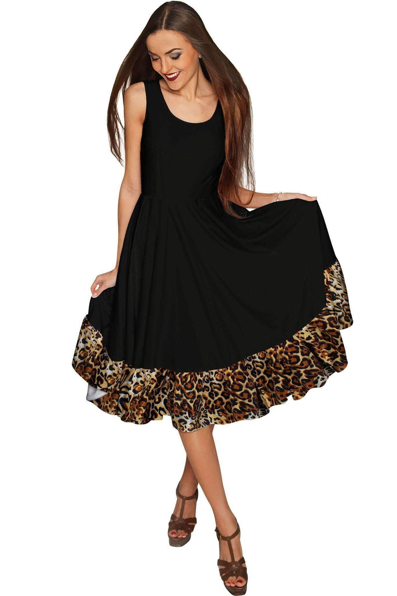 Black Leopard Vizcaya Fit & Flare Dress - Women-Solid-XS-Black-JadeMoghul Inc.