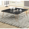 Black Marble Top Coffee Table With Metal Hairpin Style Legs In Gold-Coffee Tables-Black, Gold-Marble Metal-JadeMoghul Inc.