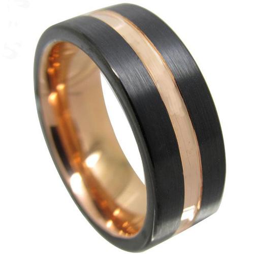 Black Engagement Rings Black Pink Rose Tungsten Carbide Center Groove Flat Ring