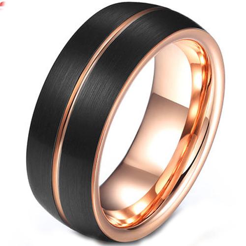 Black Wedding Rings For Her Black Pink Tungsten Carbide Dome Court Center Groove Ring