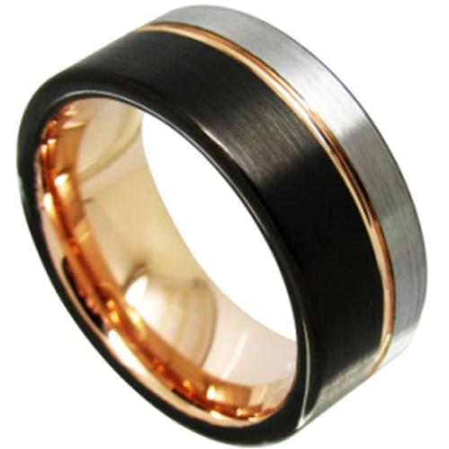 Platinum Rings For Men Black Platinum White Pink Rose Tungsten Carbide Offset Groove 