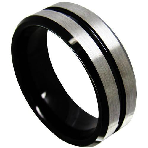 Platinum Rings For Women Black Platinum White Tungsten Carbide Center Groove Ring