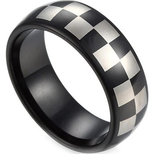 Platinum Wedding Rings Black Platinum White Tungsten Carbide Checkered Flag Dome Ring