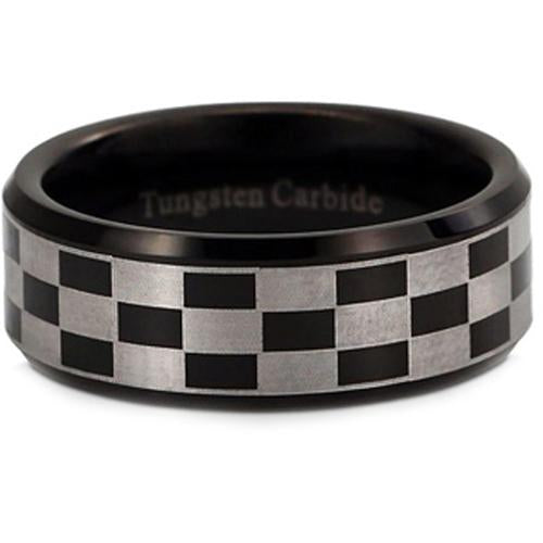 Platinum Wedding Rings Black Platinum White Tungsten Carbide Checkered Flag Step Ring