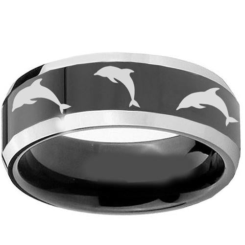Platinum Rings For Men Black Platinum White Tungsten Carbide Dolphin Ring