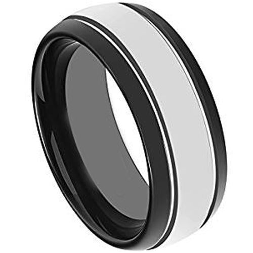 Platinum Rings For Men Black Platinum White Tungsten Carbide Double Groove Ring