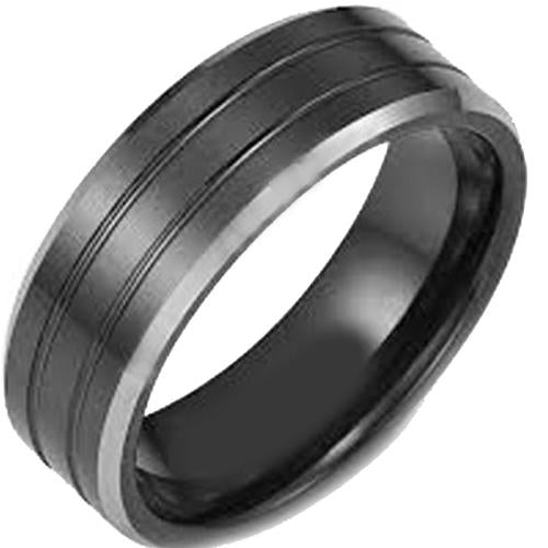 Platinum Rings For Men Black Platinum White Tungsten Carbide Double Grooves Ring