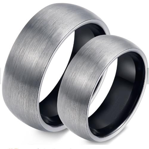 Platinum Rings For Men Black Platinum White Tungsten Carbide Matt Satin Dome Ring
