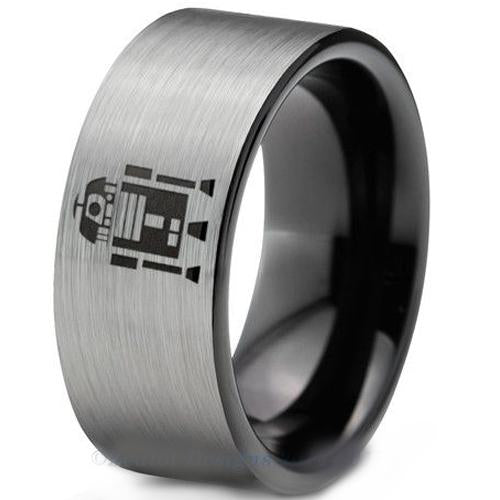 Platinum Rings Black Platinum White Tungsten Carbide R2D2 Flat Ring
