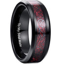 Black Promise Rings Black Red Tungsten Carbide  Dragon Ring With Carbon Fiber