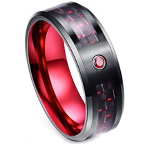 Black Wedding Rings For Her Black Red Tungsten Carbide Carbon Fiber Ring With Created Red Ruby