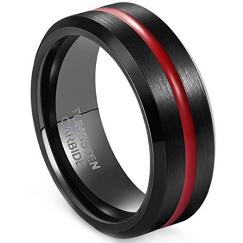 Black Rings For Women Black Red Tungsten Carbide Center Groove Ring