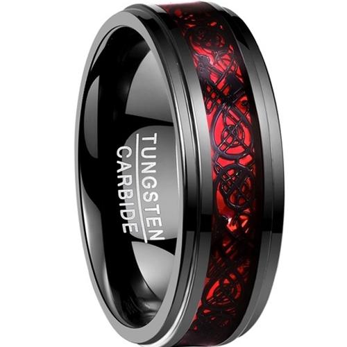 Black Promise Rings Black Red Tungsten Carbide Dragon Step Edges Ring