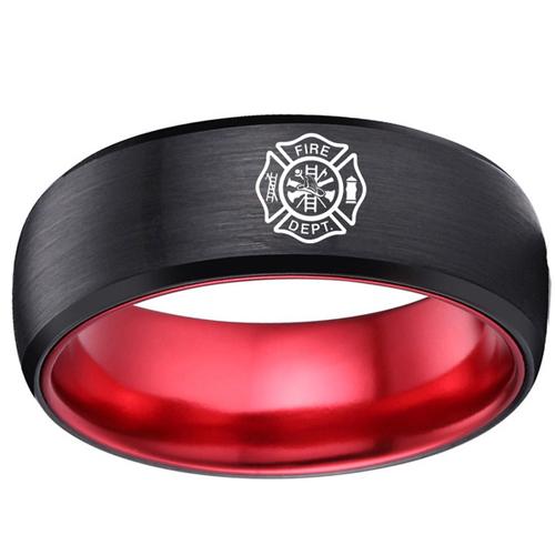 Black Wedding Rings Black Red Tungsten Carbide Firefighter Ring