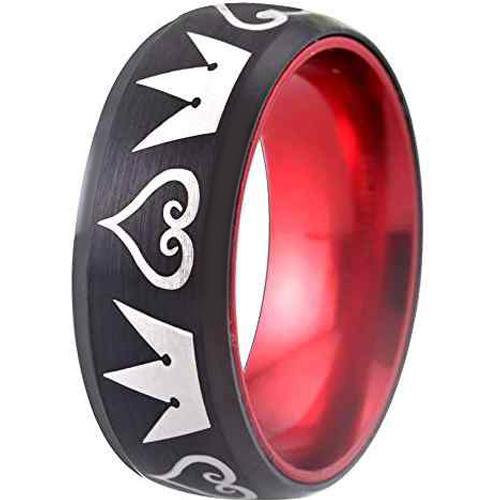 Black Engagement Rings Black Red Tungsten Carbide Kingdom and Heart Ring