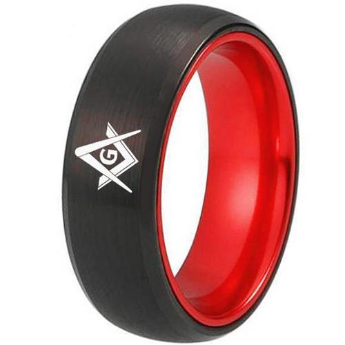 Black Wedding Rings Black Red Tungsten Carbide Masonic Dome Ring