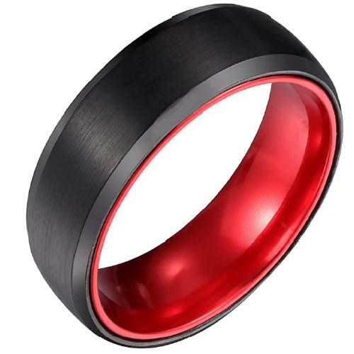 Black Wedding Rings Black Red Tungsten Carbide Matt Polished Ring