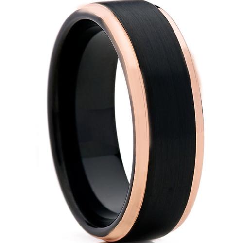 Black Ring Black Rose Pink Tungsten Carbide Step Edges Ring