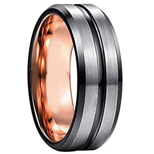 Silver Rings Black Rose Silver Tungsten Carbide Center Groove Ring