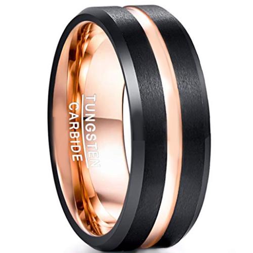 Black Rings For Women Black Rose Tungsten Carbide Center Groove Ring