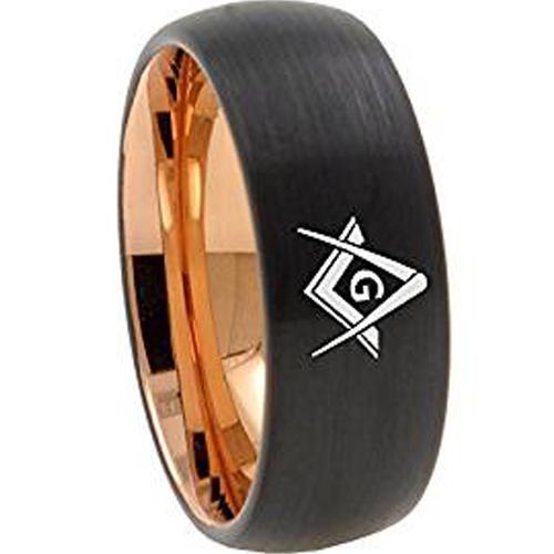 Black Rings For Women Black Rose Tungsten Carbide Masonic Dome Ring