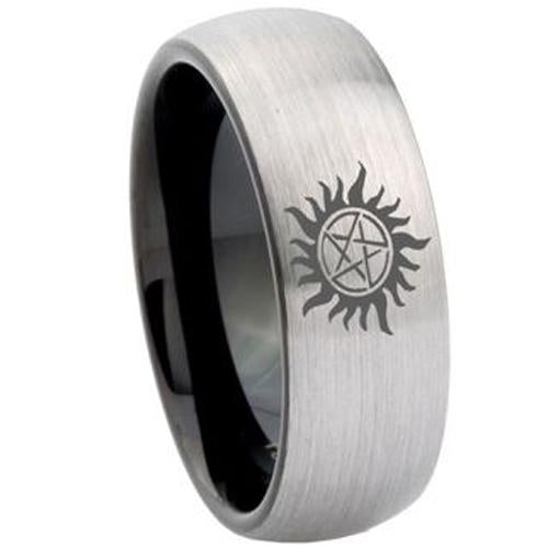 Silver Rings Black Silver Tungsten Carbide Dome Supernatural Ring