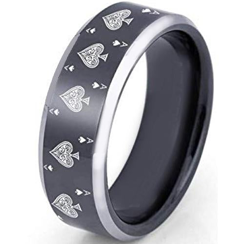 Silver Rings Black Silver White Tungsten Carbide Aces of Spades Ring