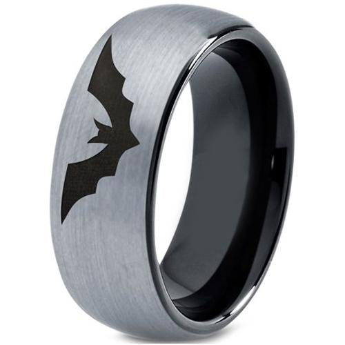 Silver Ring For Men Black Silver White Tungsten Carbide Bat Dome Ring