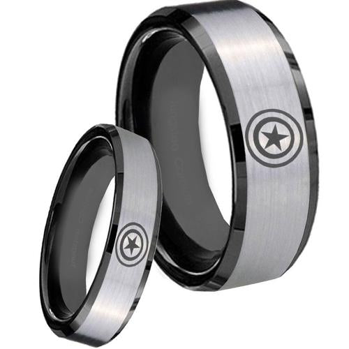 Silver Ring For Men Black Silver White Tungsten Carbide Captain America Ring