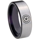 Silver Ring For Men Black Silver White Tungsten Carbide Captain America Flat Ring