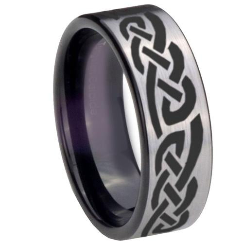 Silver Ring For Men Black Silver White Tungsten Carbide Celtic Flat Ring