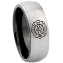 Silver Rings Black Silver White Tungsten Carbide Dome Court Firefighter Ring