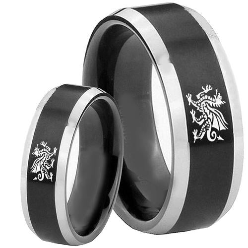 Silver Rings For Women Black Silver White Tungsten Carbide Dragon Ring