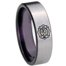 Silver Rings Black Silver White Tungsten Carbide Firefighter Flat Ring