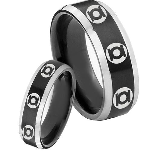 Silver Ring For Men Black Silver White Tungsten Carbide Green Lantern Ring