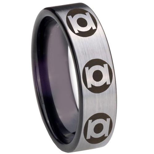 Silver Ring For Men Black Silver White Tungsten Carbide Green Lantern Flat Ring