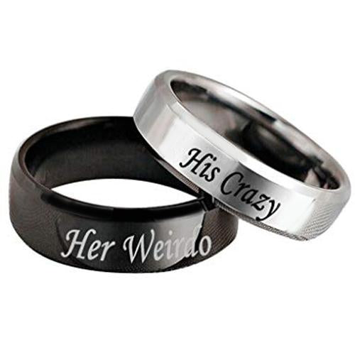 Silver Engagement Rings Black Silver White Tungsten Carbide His Crazy Her Weirdo Ring