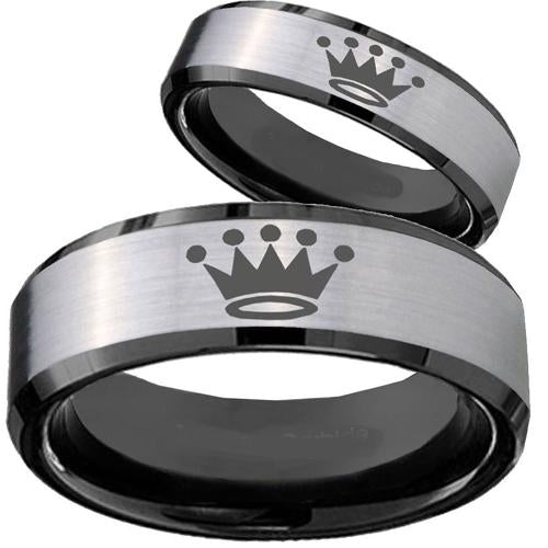 Silver Engagement Rings Black Silver White Tungsten Carbide King Crown Ring