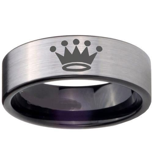 Silver Engagement Rings Black Silver White Tungsten Carbide King Crown Flat Ring