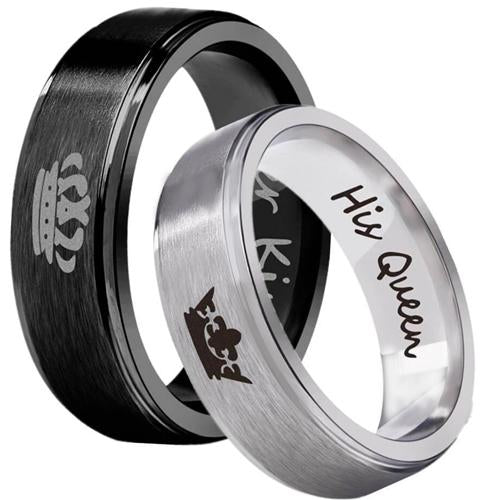 Silver Rings Black Silver White Tungsten Carbide King Queen Crown Step Ring