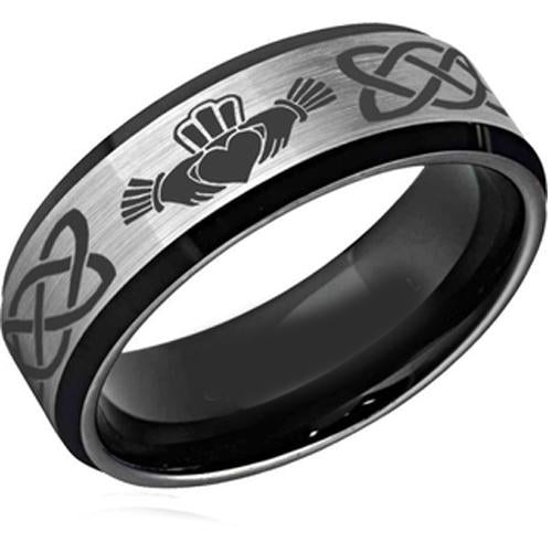 Silver Engagement Rings Black Silver White Tungsten Carbide Mo Anam Cara Celtic Ring