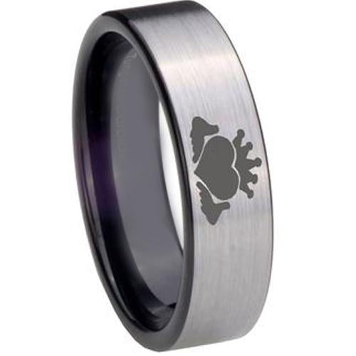 Silver Ring For Men Black Silver White Tungsten Carbide Mo Anam Cara Flat Ring