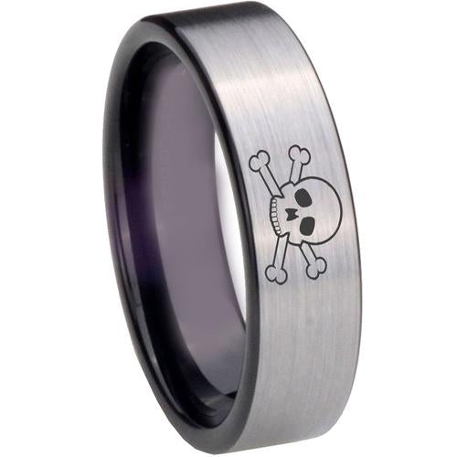 Silver Rings Black Silver White Tungsten Carbide Skull Flat Ring