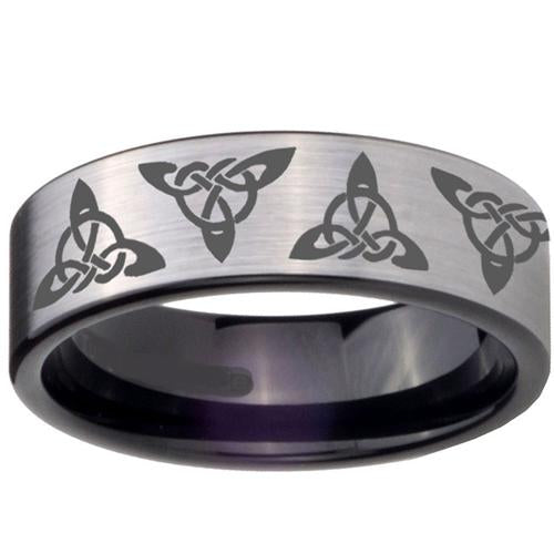 Silver Engagement Rings Black Silver White Tungsten Carbide Triquetra Trinity Knots 