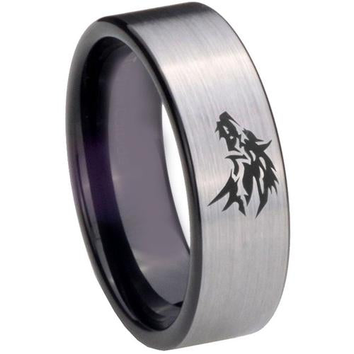 Silver Rings Black Silver White Tungsten Carbide Wolf Flat Ring