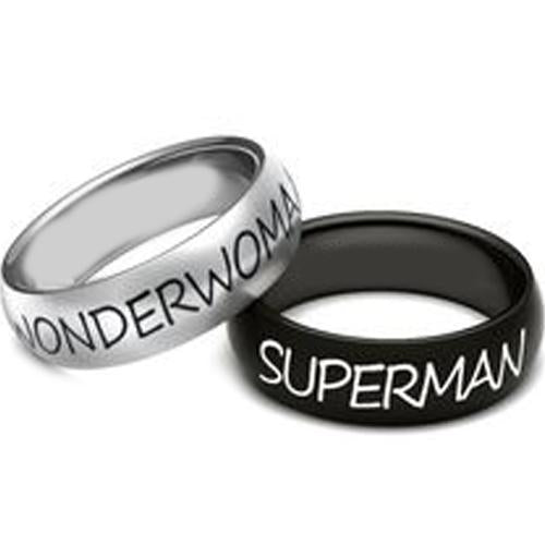 Silver Rings Black Silver White Tungsten Carbide Wonder Woman Superman Dome Ring