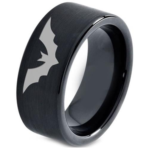 Black Tungsten Rings Black Tungsten Carbide Bat Pipe Cut Flat Ring